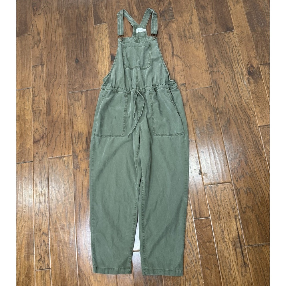 Canvas Slouchy Boyfriend Overalls Army Green Drawstring Waist Utility Women's M